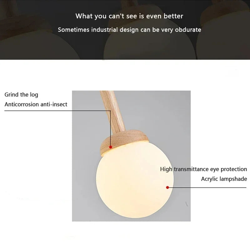 LED Nordic Glasses Pendant lamp wood atmospheric three head dining room dining room modern simple personalized creative kitchen