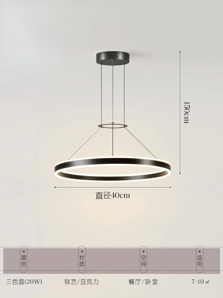 Minimalist Led Pendant Lamp For Modern Living Room Bedroom Dining Kitchen Black Ring Hanging Ceiling Chandelier Lighting Fixture