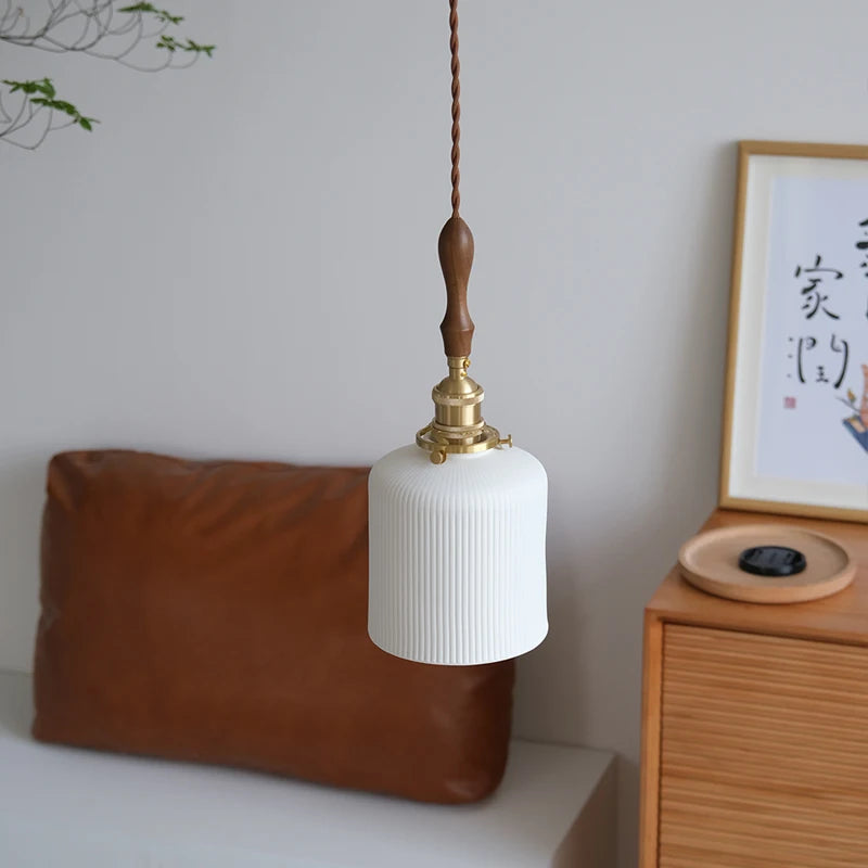 Wooden Hangle Copper LED Hanging Lamp Ceramic Home Decor Bedroom Dining Living Room Light Nordic Modern Pendant Lights