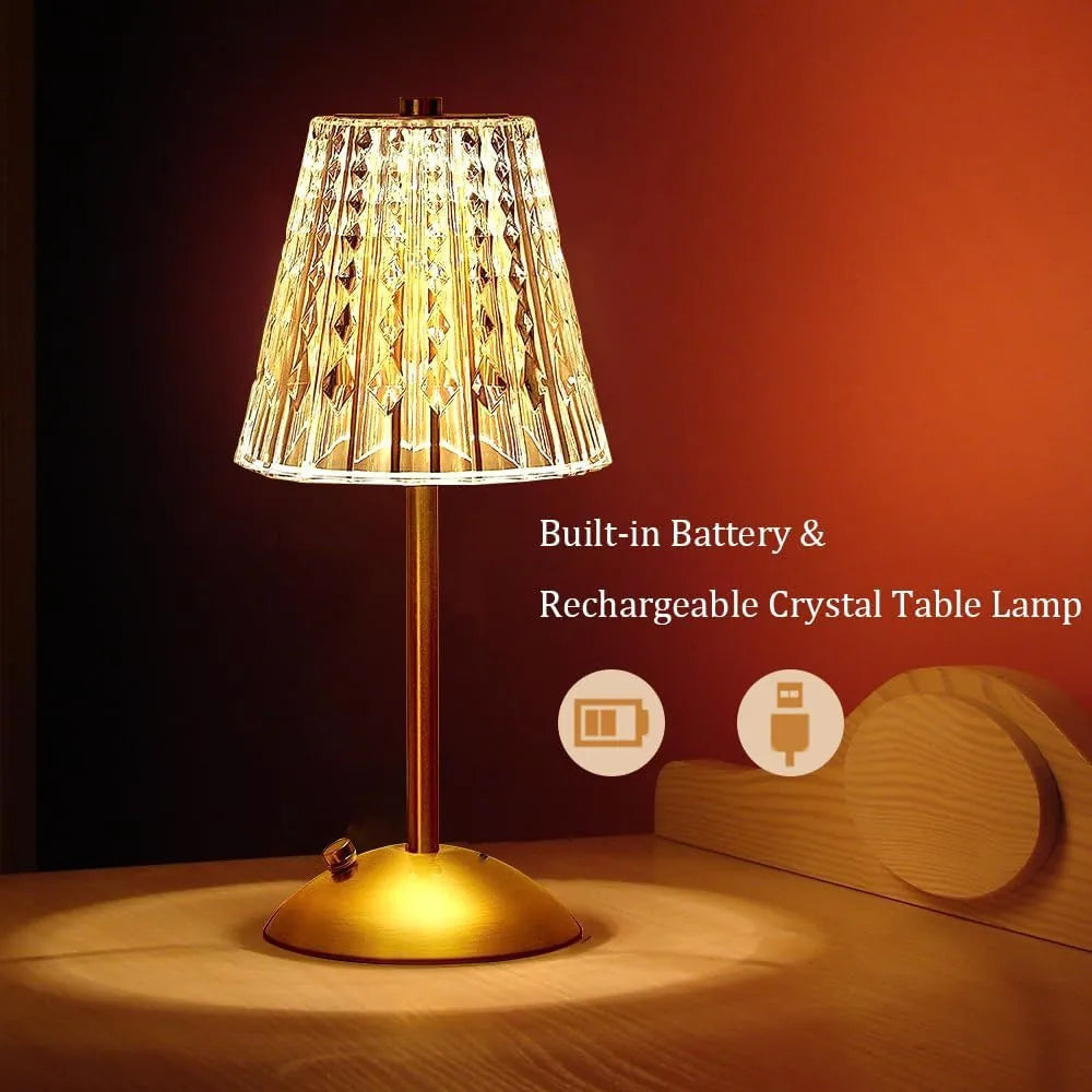 Crystal Table Lamp Trichromatic Dimming Living Room Atmosphere Lamps Eye Protection Night Light Bedroom Cordless Bedside Lamps