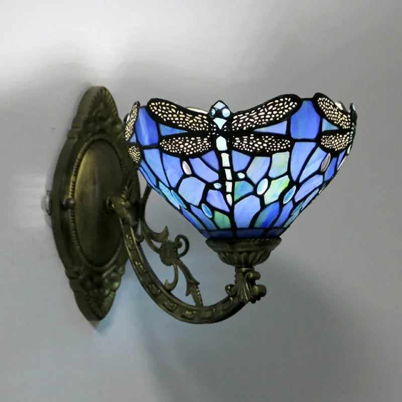 Dragonfly Indoor Bedside European Retro Lamp American Style Pastoral Stained Glass Splicing Sunflower Wall Lamp