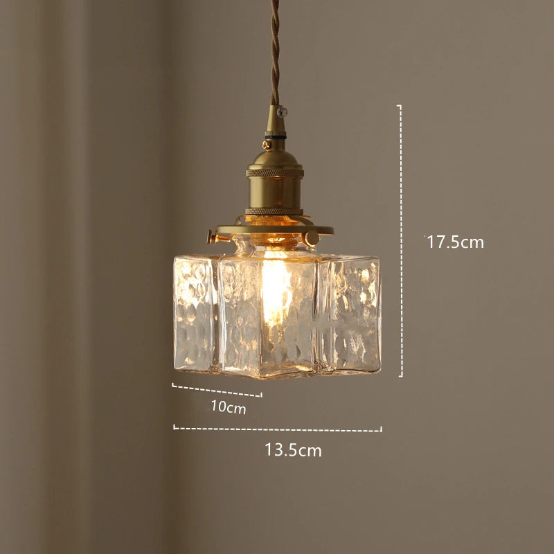 Square Glass LED Pendant Lights Fixtures Knob Switch Japanese Style Copper Home Lighting Hanging Lamp Luminaira