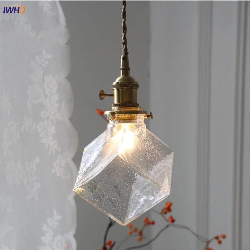 Knob Switch LED Pendant Lamp Kitchen Restaurant Coffee Wire Adjustable Cube Clear Glass Nordic Modern Hanging Light Fixture