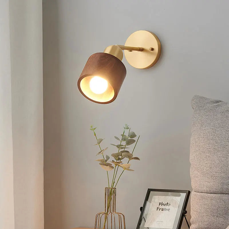 Modern And Simple Bedroom Bedside Lamp Living Room Background Wall All Copper Walnut Wood Nordic Wall Lamp