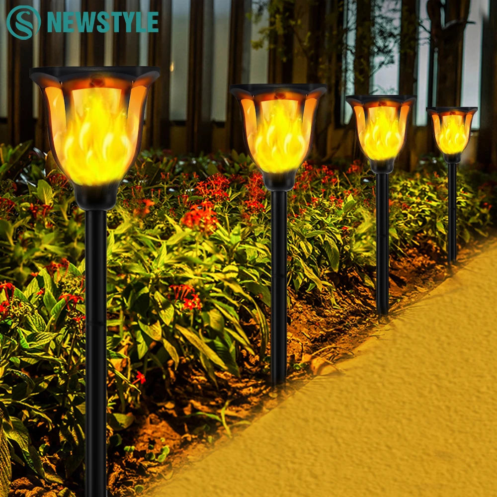 Large Solar Flame Torch Lights Outdoor Dynaming Flickering Flame Solar Garden Lights Waterproof Pathway Landscape Lights