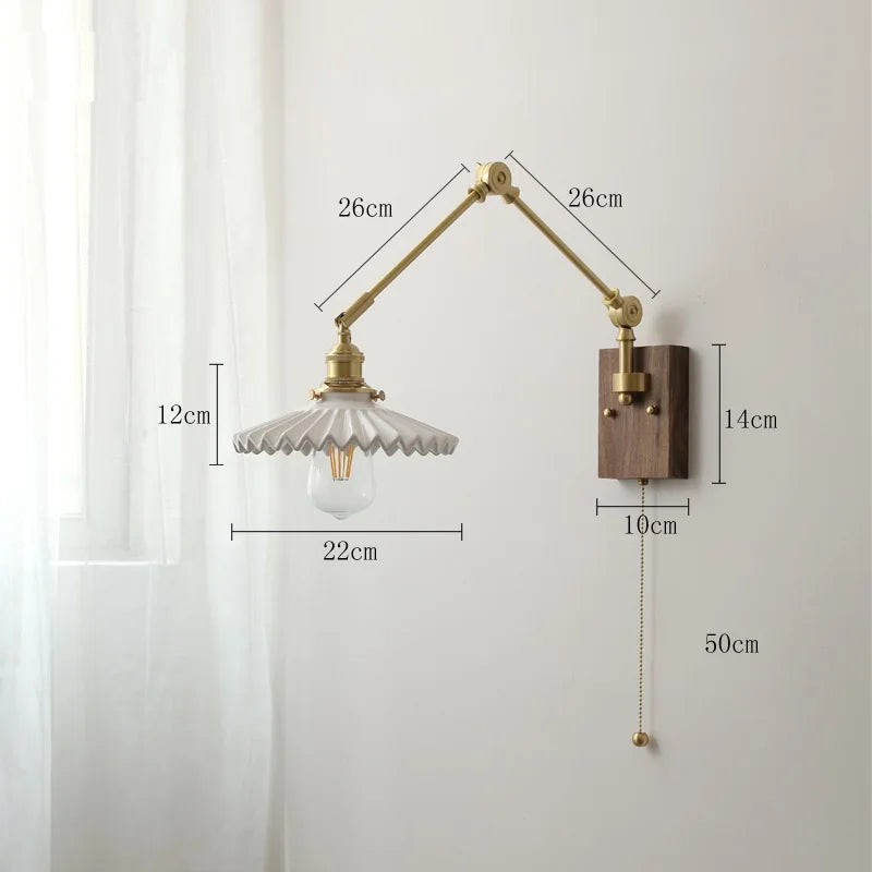 Nordic Modern Ceramic Wall Lamp Beisde Pull Chain Switch Up Down Living Room Bedroom Light Copper arm wall Lighting LED