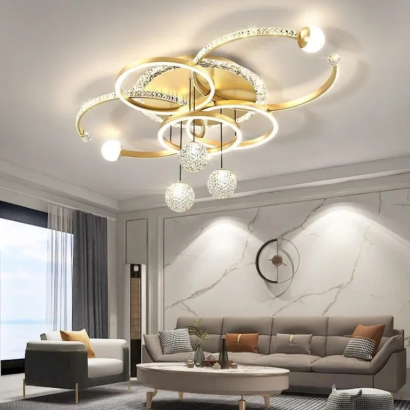 Modern Minimalist LED Ceiling Light Personalized Creative Ring Living Room Lights Gold Atmosphere Bedroom Study Chandelier