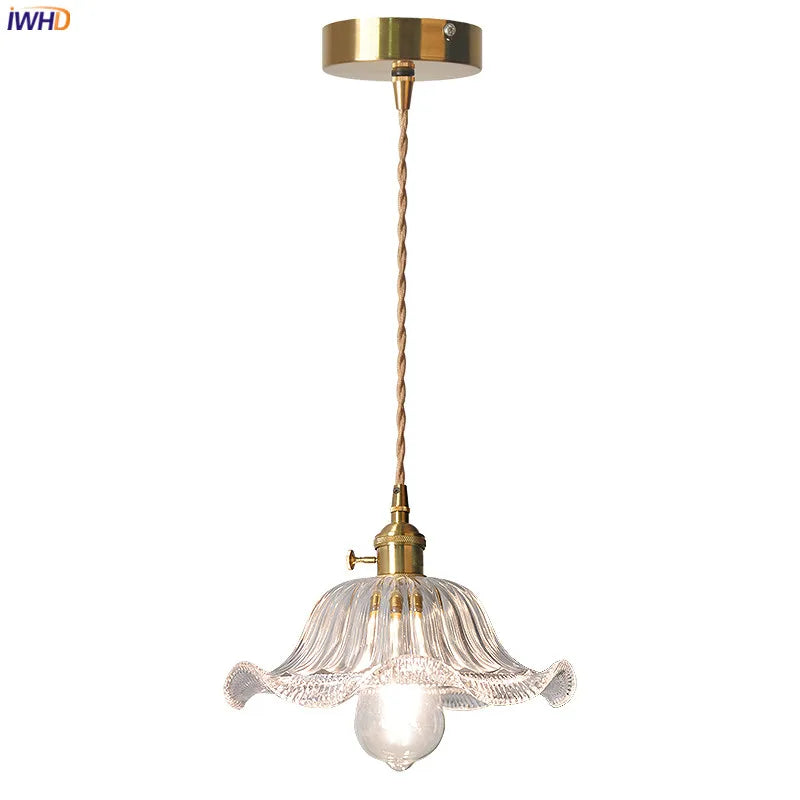 Flower Glass LED Pendant Lamp Home Indoor Decor Lighting Bedroom Dinning Living Room Light Modern Hanglamp Copper Socket