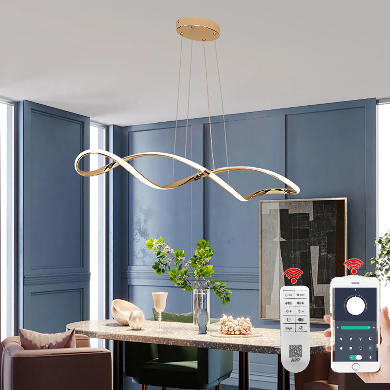 Modern Led Chandelier,Dining Table Hanging Light,Led Pendant Light For Dining room Kitchen,Ceiling hanging lamps L100cm W/remote