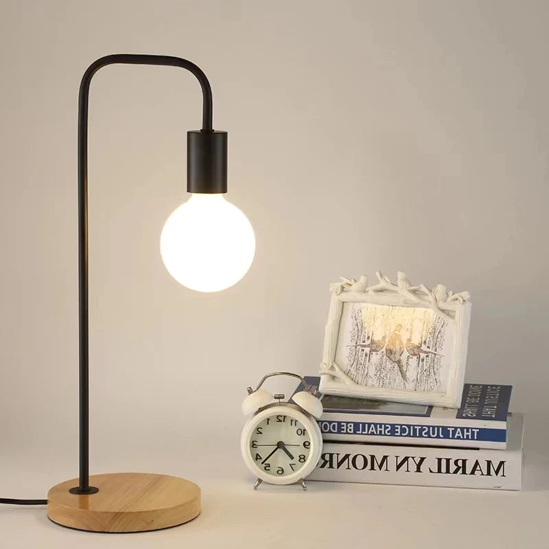 Loft Vintage Desk Lamp E27 Black White Iron Rod American Countryside Wooden Table Lamps Nordic Bedside Reading lighting fixture