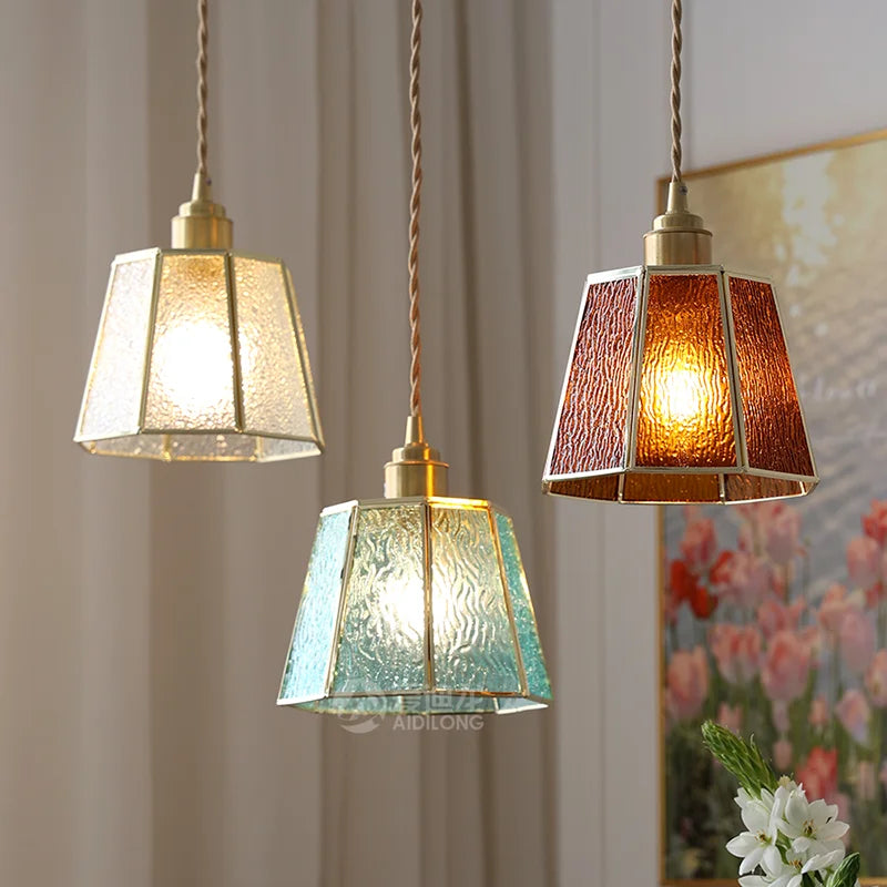 Colorful Glass Copper LED Pendant Lights Fixtures Kitchen Bedroom Living room Beside Loft Vintage Haning Lamp Edison Bulb