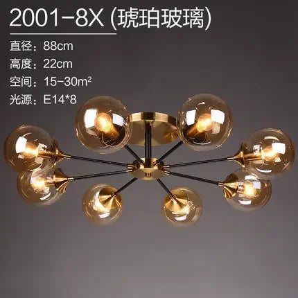 Modern Glass Ball LED Pendant Lights Retro Ceiling Chandelier Dining Bedroom Gold Home Decor Hanging Lamp Fixtures