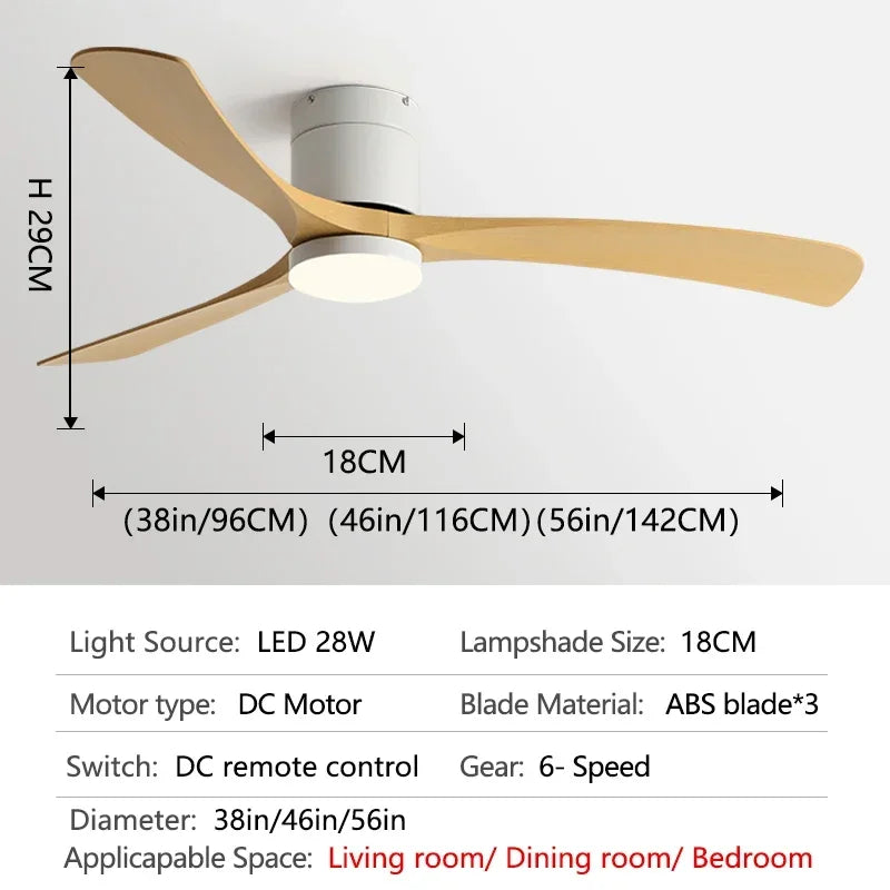 38/46/56Inch Low Floor Ceiling Fan Light Modern ABS Blade DC Remote Control Led Fan Lights Restaurant The bedroom 110V 220V