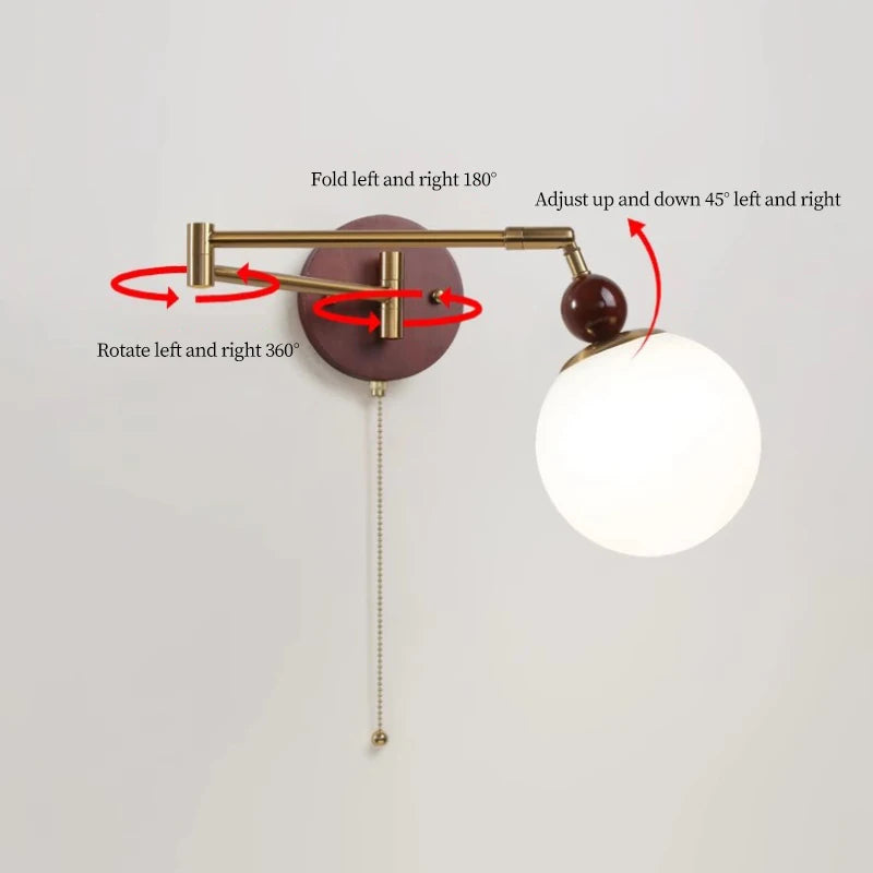 Modern Telescopic Swing Arm Wall Lamps Solid Wood Reading Lamp Nordic Minimalist Folding Rocker Arm Bedroom Bedside Wall Lights