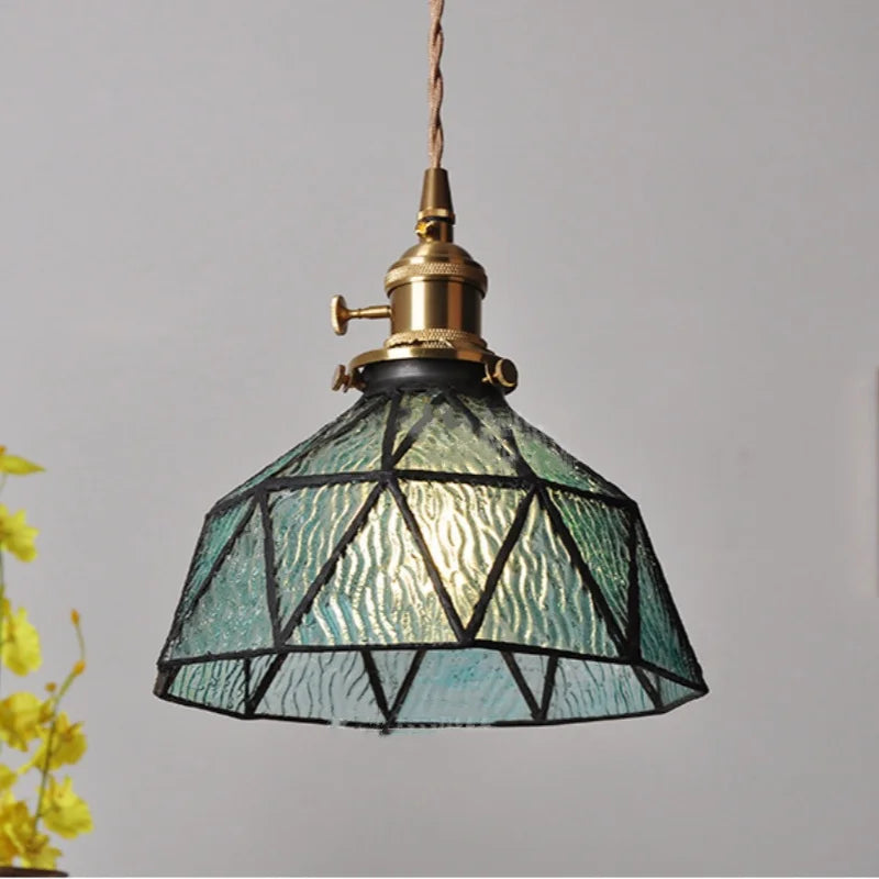 Blue Glass LED Pendant Light Fixture Living Dining Room Bar Wire Adjustable Copper Knob Switch Hang Lamp Lamparas Colgantes