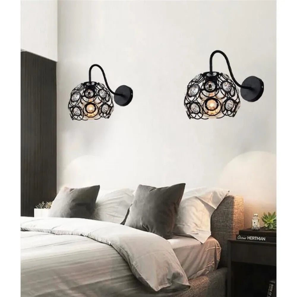 E27 Wall Sconce Crystal Wall Light Simple And Creative Bedroom Bedside Wall Lamp Crystal Lights Black Home Ligting Fixture