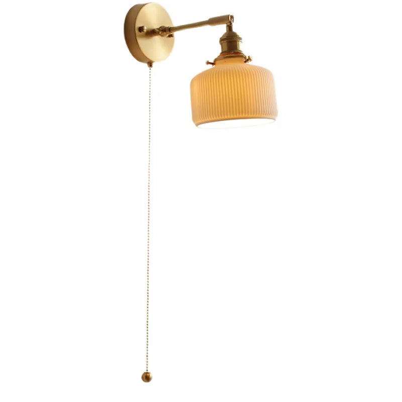 Nordic Ceramic Copper LED Wall Lamp Beside Pull Chain Switch Up down Adjustable Bathroom Mirror Stair Light Wandlamp