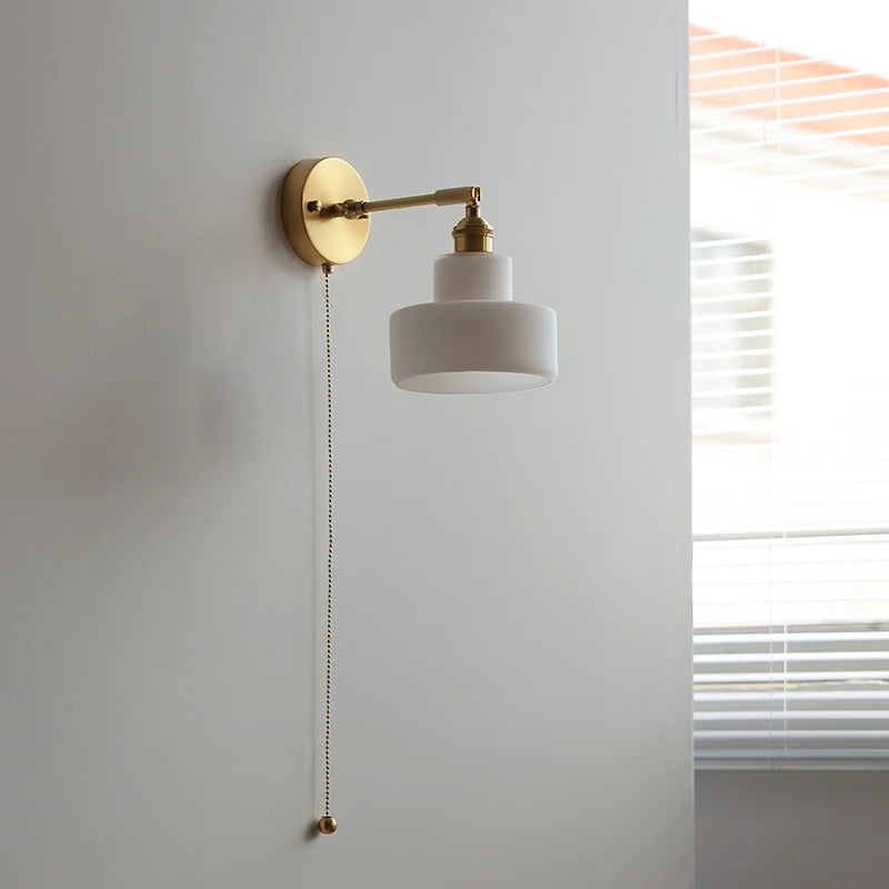 Milky White Glass LED Wall Light Sconce Up Down Left Right Rotate Pull Chain Switch Bedroom Beside Lamp Applique Murale