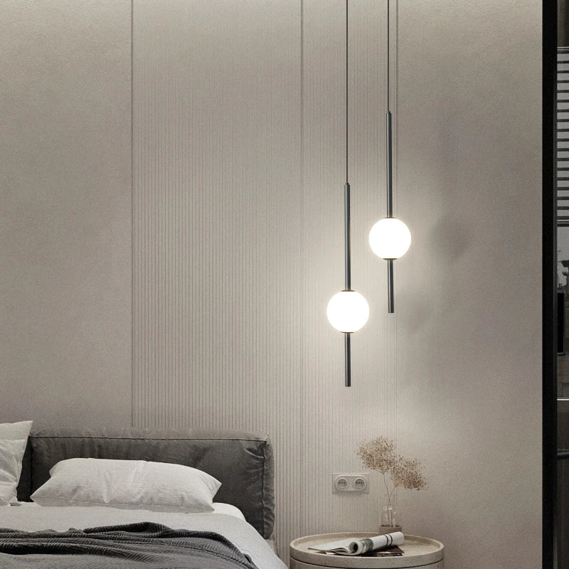 Nordic Simple glass ball pendant lights indoor bedroom bedside long line hanging lamp modern  LED Ceiling Pendant Lamp