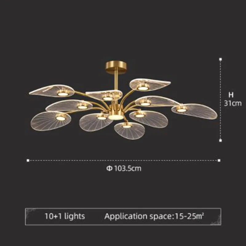 Nordic LED Ceiling Lamp Modern Copper Chandeliers for Bedroom Living Room Lotus Leaf Shape Design Home Decor Lighting Fixture