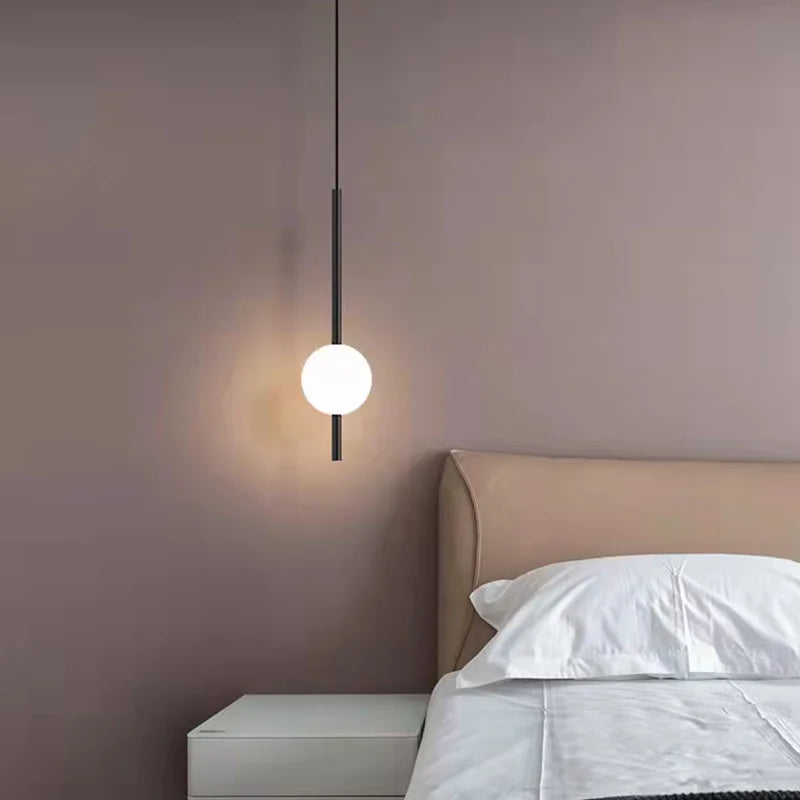 Nordic Simple glass ball pendant lights indoor bedroom bedside long line hanging lamp modern  LED Ceiling Pendant Lamp