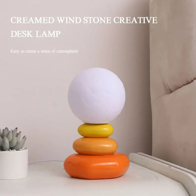 USB Ceramic Table Lamp Bedroom Bedside Lamp Creative Nordic Stacked Stone Shape Living Room Advanced Atmosphere Night Light