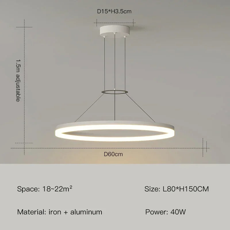 Minimalist Led Pendant Lamp For Modern Living Room Bedroom Dining Kitchen Black Ring Hanging Ceiling Chandelier Lighting Fixture