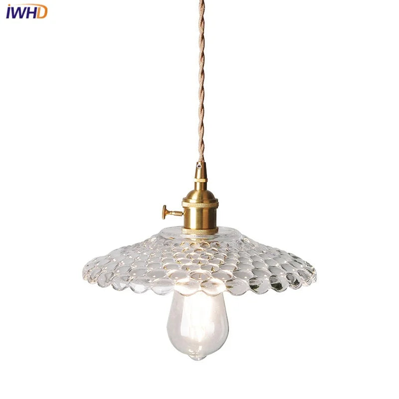 Nordic Modern LED Pendant Lights Restaurant Bedroom Bedside Glass Brass Knob Switch Kitchen Hanging Light Fixture Hanglamp