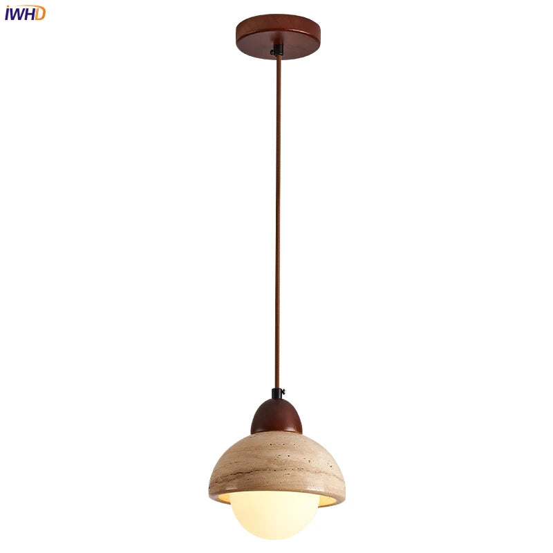 Yellow Travertine LED Pendant Lamp Nordic Wood Pendant Light Home Decor Items Hanglamp Bedroom Living Room Lights Lustre