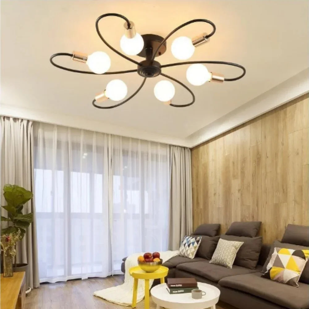 3 Heads Black-Gold/Golden Modern LED Ceiling Lamps Industrial Iron Nordic Minimalist Home Decor Bedroom E26/E27 Ceiling Lights