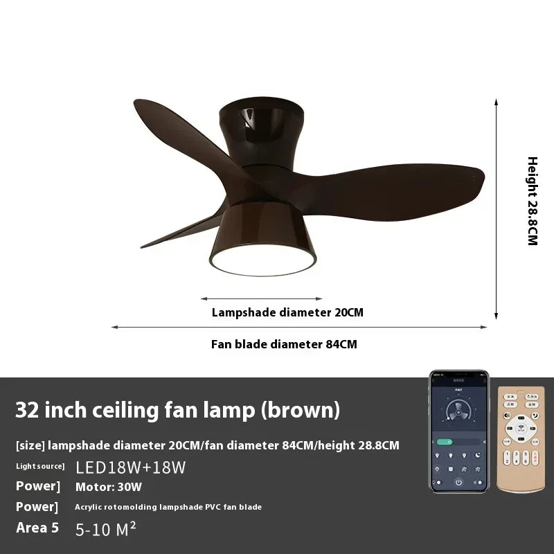 90-240V 32 Inch Small Ceiling Fan Lamp Dining Room Bedroom Ceiling Fan Light With Remote Control 6 Speed Fan Pendant Light