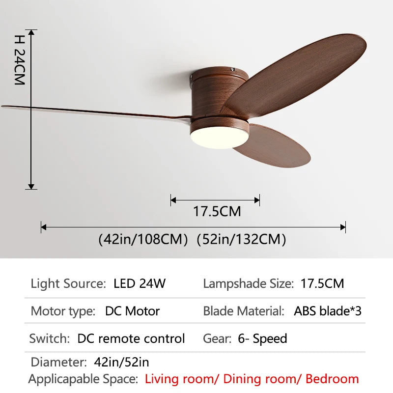 52inch Low Floor Ceiling Fan Light Black DC Remote Control Led Fan Llights Indoor Restaurant 110V 220V With Fan Chandelier