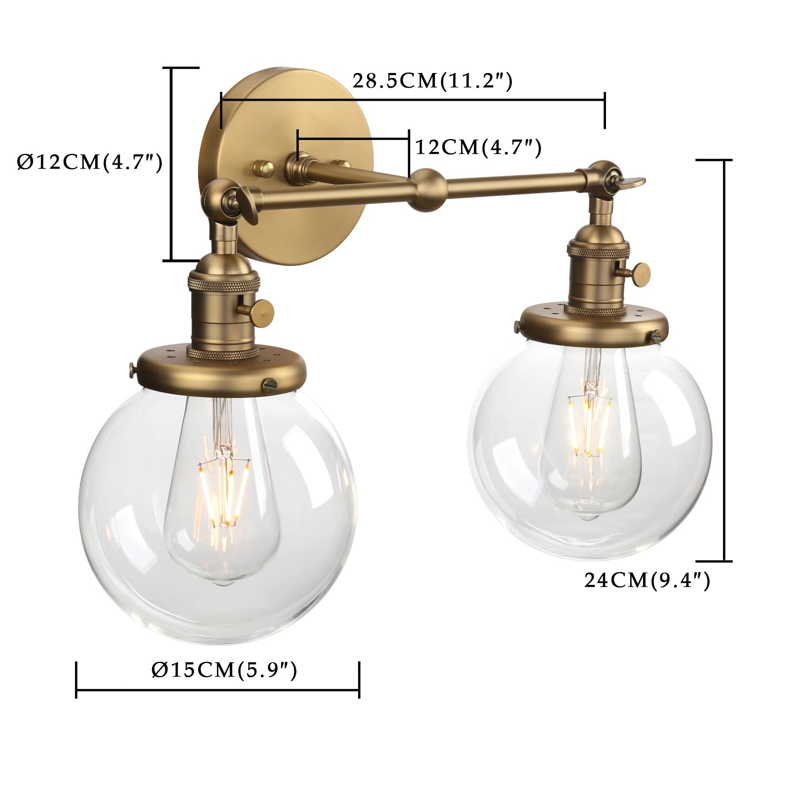 Modern Bedroom Wall Lights Stair Wall Lamp Sconce 5.9'' Globe Glass Double Ball Heads Vintage Indoor Lighting Fixtures