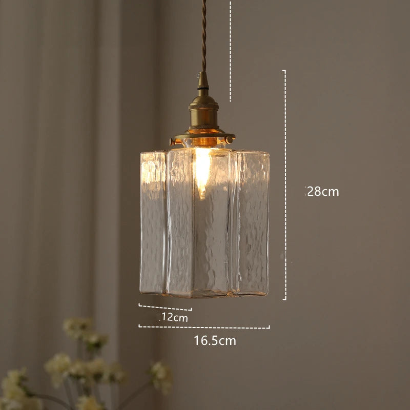 Square Glass LED Pendant Lights Fixtures Knob Switch Japanese Style Copper Home Lighting Hanging Lamp Luminaira