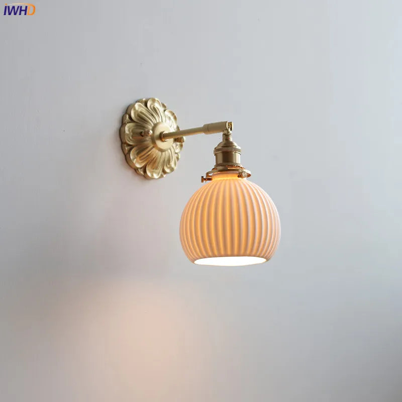 Wandlamp Ceramic Ball LED Wall Sonce Beside Lamp Copper Base Arm Adjustable Bathroom Mirror Stair Light Applique Murale