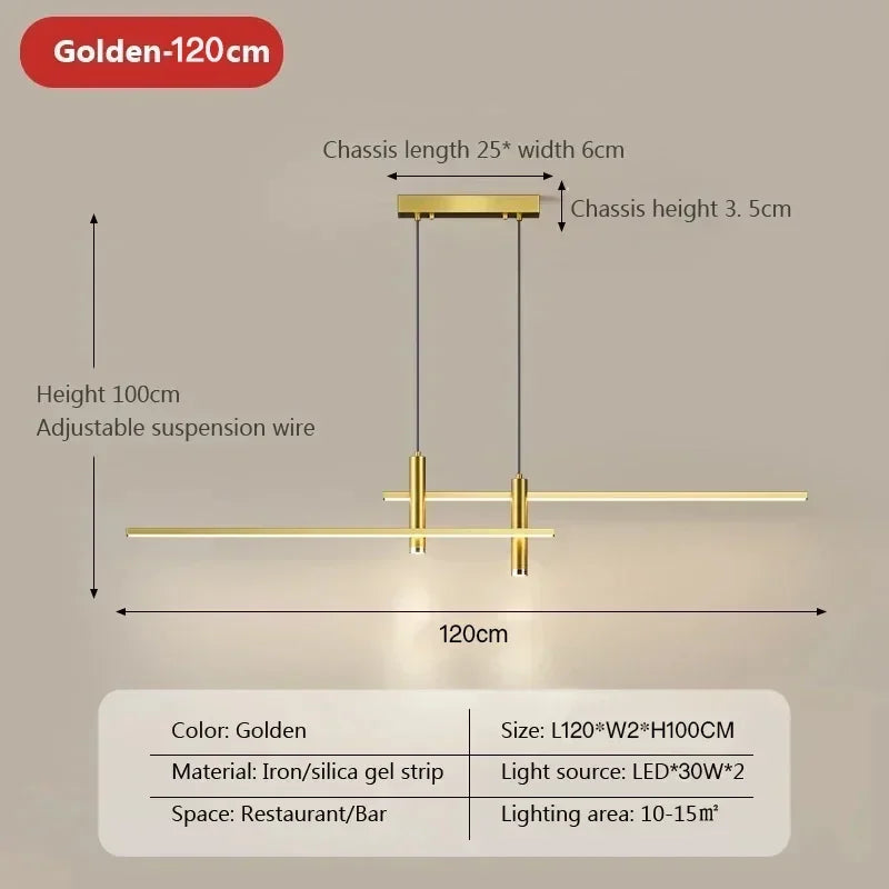 Modern Led Pendant Light 120cm Long Strip Dining Table Lamp Aluminum Luxury Suspension Chandelier Living Room Lighting Fixture