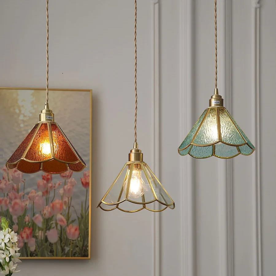 Nordic Modern Glass LED Pendant Lamp Beside Aisle Bedroom Dinning Living Room Light Vintage Copper Hanglamp Pendente Edison