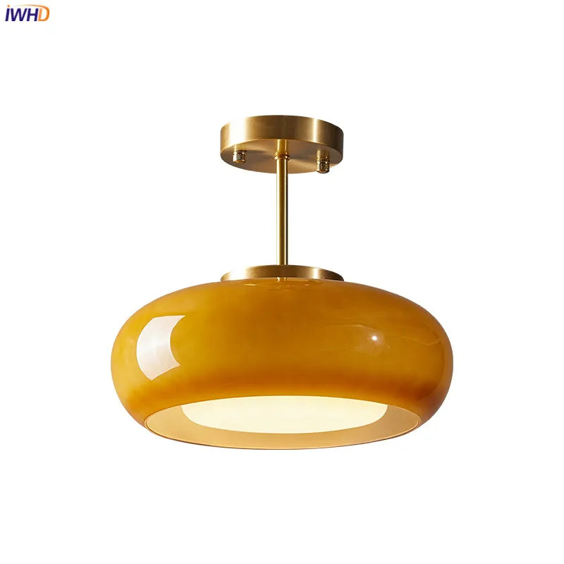 Yellow Glass LED Pendant Lights Fixtures 40W Copper Bedroom Living Room Beside Nordic Modern Hanging Lamparas Pendente