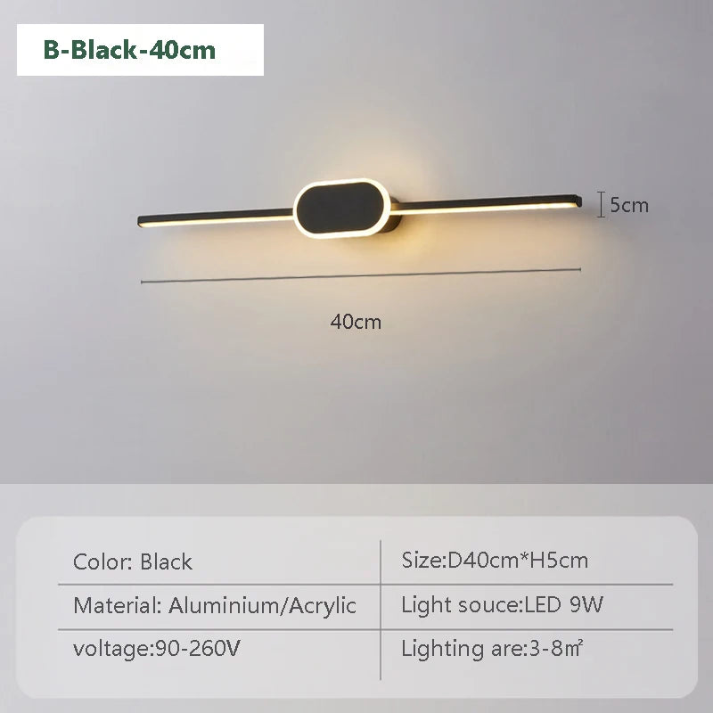 Modern LED Mirror Lamp Bathroom Mirrors Lights Vanity Lighting Black White 40/60cm Bedroom Lights Home Decor Led Lighting Lustre