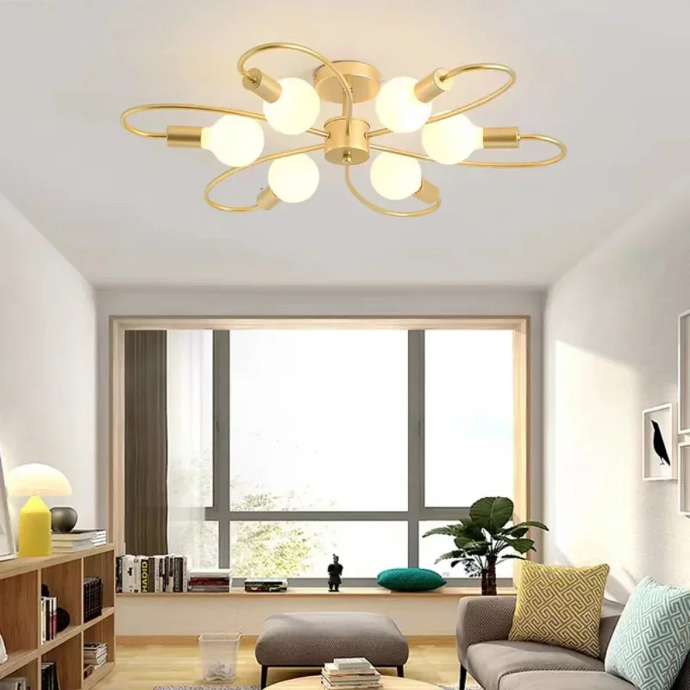 3 Heads Black-Gold/Golden Modern LED Ceiling Lamps Industrial Iron Nordic Minimalist Home Decor Bedroom E26/E27 Ceiling Lights