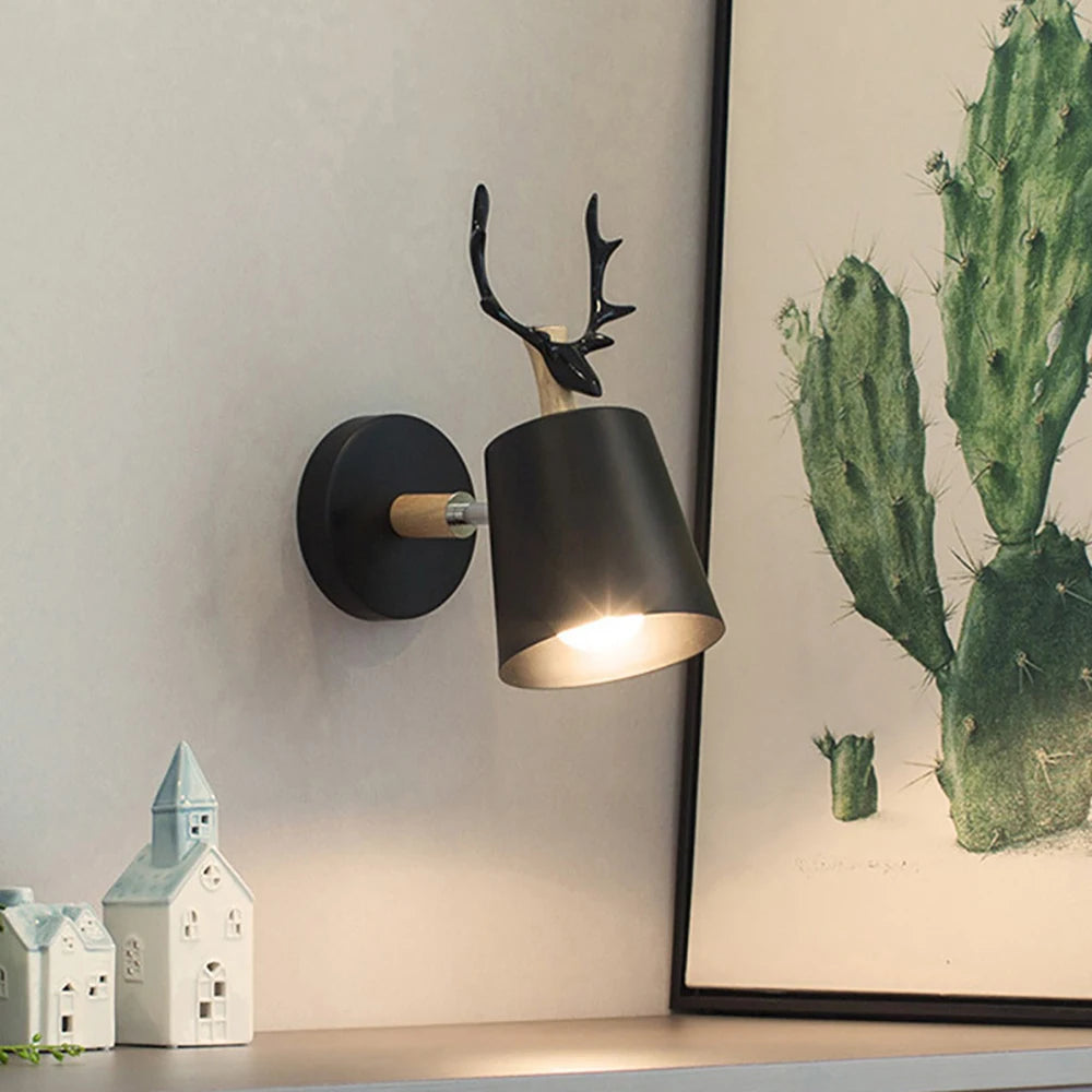 Creative Modern Wall Lamp Simple Deer Art Decor Wall Lamp Iron E27 Base Steering Head Nordic Style Sconce for Bedroom Study Room