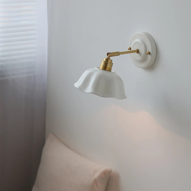 White Ceramic LED Wall Light Fixtures Copper Arm Socket Bedroom Living Room Beside Lamp Modern Wandlamp Applique Murale