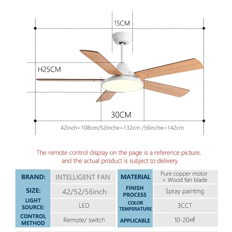 42/52/56Inch 5-leaf wooden fan pendant light DC 32w Moter Ceiling Fan Light With Remote Control Adjustable Wind Speed 110V 220V