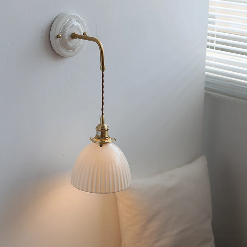 Ceramic LED Wall Lamp Sconce Beside Copper Arm Wire Adjustable Bedroom Bathroom Mirror Stair Light Wandlamp