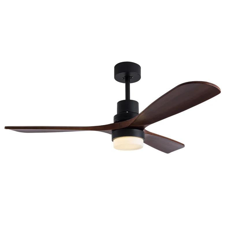 American Style 52 Inch Ceiling Fan with Light Real Wood Fan Blades 3-Color Dimmable, Ideal for Living Room or Balcony