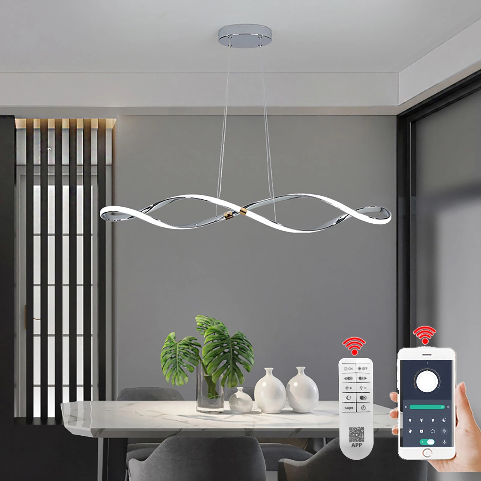 Modern Led Chandelier,Dining Table Hanging Light,Led Pendant Light For Dining room Kitchen,Ceiling hanging lamps L100cm W/remote