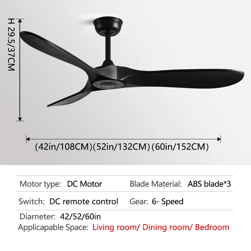 42 52 60 Inch Ceiling Fan Industrial ABS blade No Light Support Remote Control Decorative Blower ABS Retro Large Fans