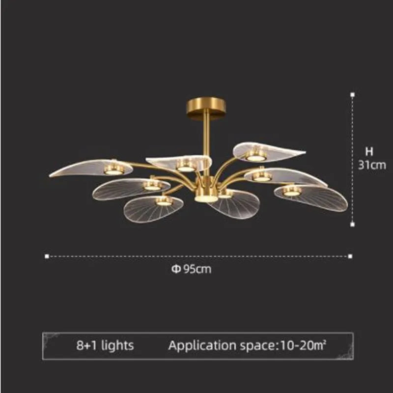 Nordic LED Ceiling Lamp Modern Copper Chandeliers for Bedroom Living Room Lotus Leaf Shape Design Home Decor Lighting Fixture