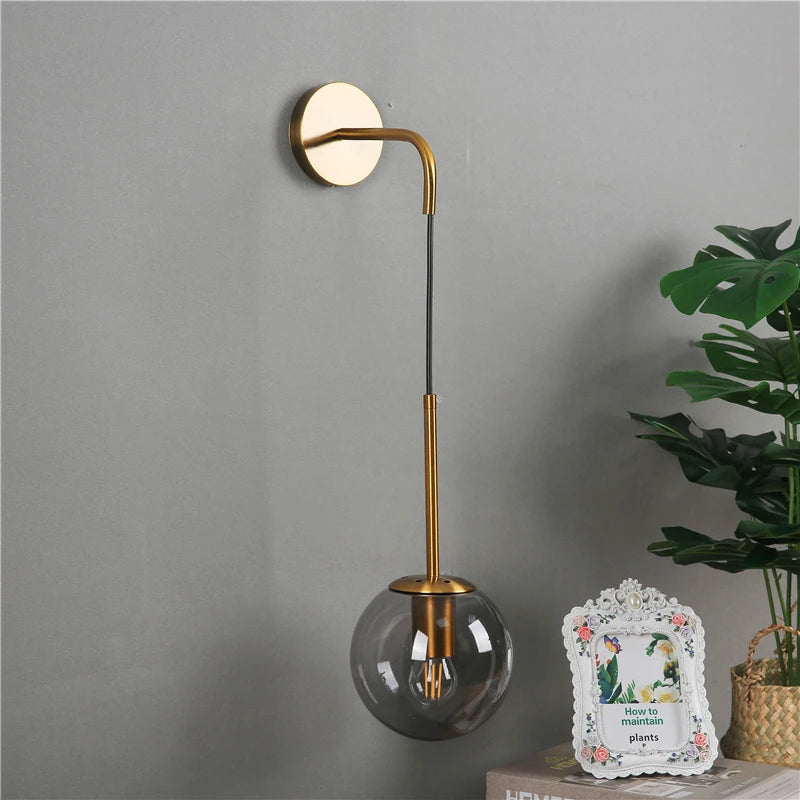 Nordic Modern Glass Ball Wall Lamps Retro Simple Bedside Living Room Decoration Lights Corridor Staircase LED Lighting Fixtures