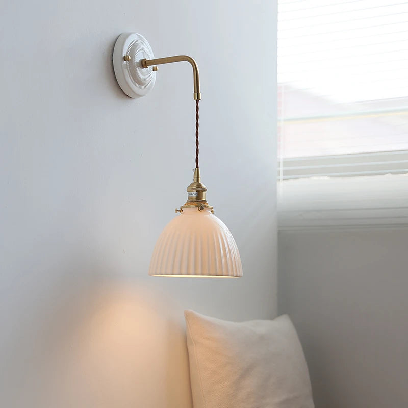 Ceramic LED Wall Lamp Sconce Beside Copper Arm Wire Adjustable Bedroom Bathroom Mirror Stair Light Wandlamp